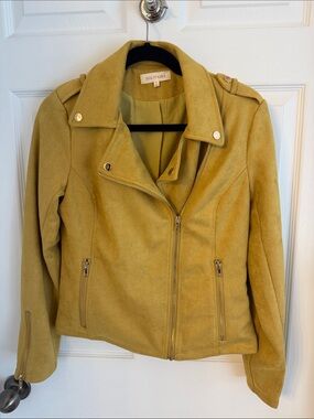 Solitaire Faux Suede Moto Jacket - mustard yellow size small